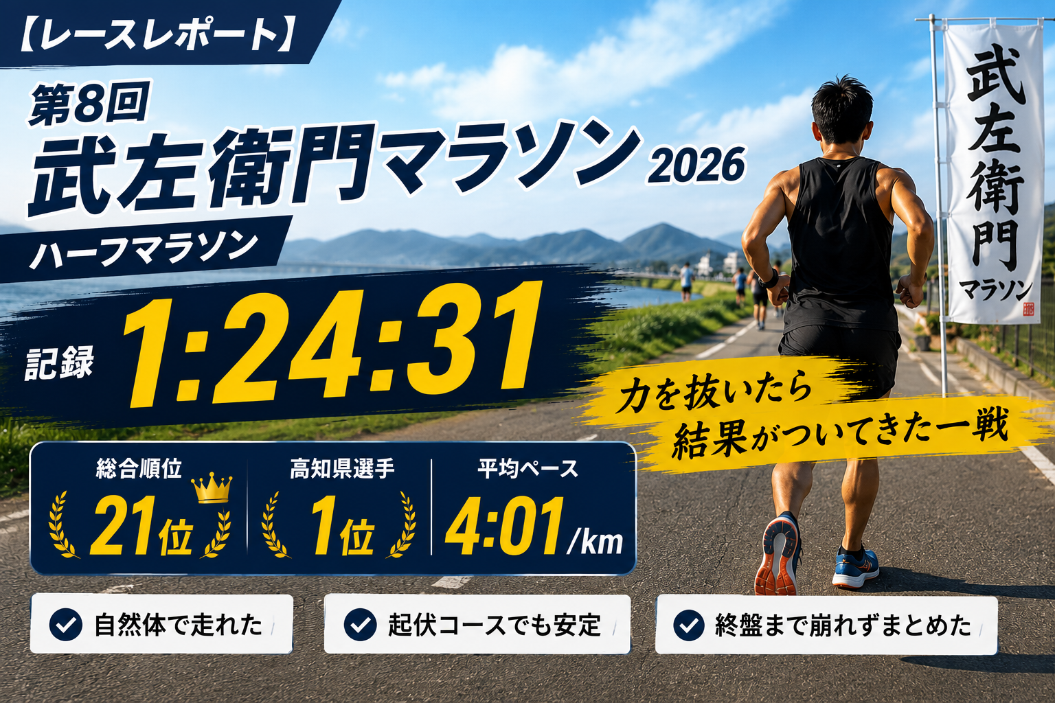 第8回武左衛門マラソン2026でハーフマラソン1時間24分31秒を記録したレースレポート