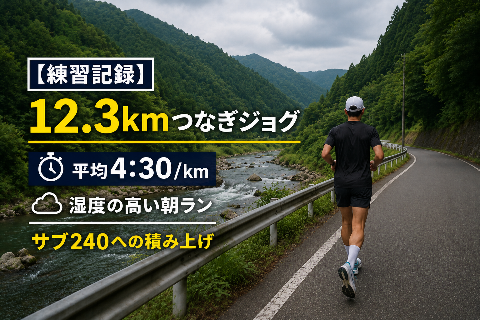 鏡川堤防で実施した12.3kmつなぎジョグの練習記録