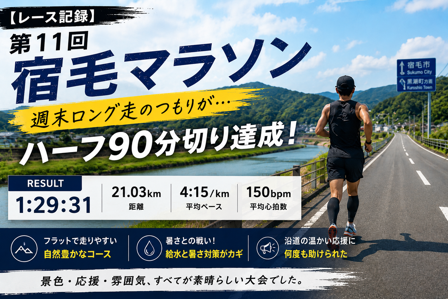 第11回宿毛マラソンでハーフ90分切りを達成したレースレポート