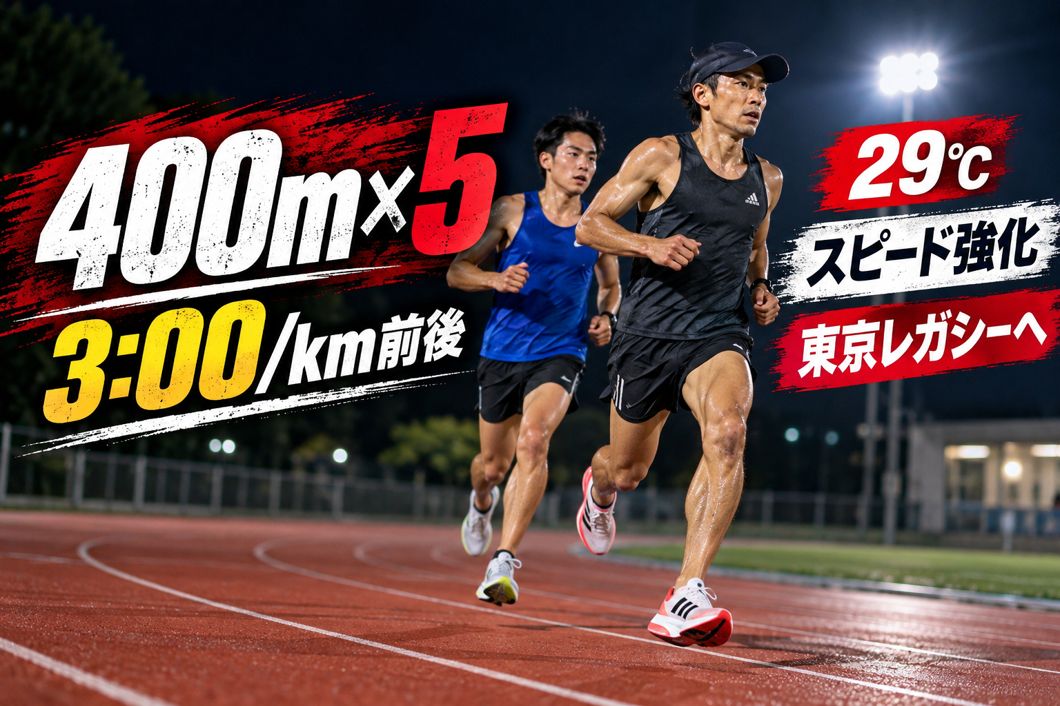 東京レガシーハーフに向けて400m×5本のスピード練習を行う市民ランナー