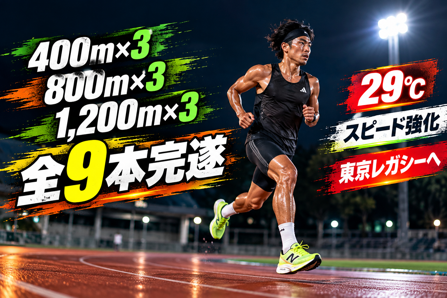9月23日に400m・800m・1200mのインターバル練習を行い全9本を完遂した市民ランナー